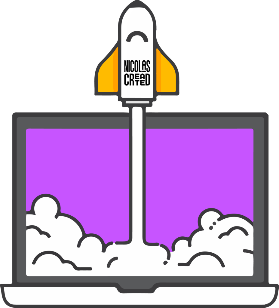 Rocket ship blasting out of computer