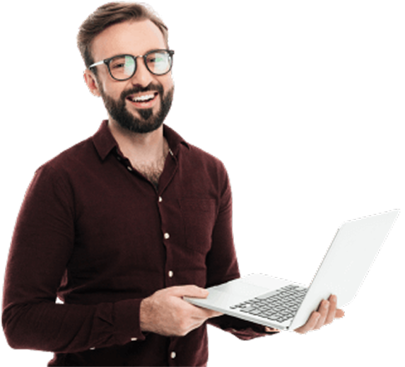 man holding laptop