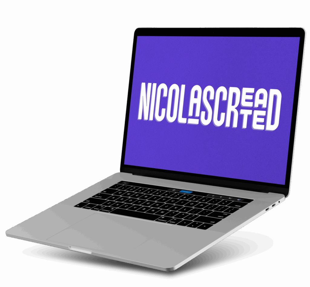 Laptop with NicolasCreated logo on screen